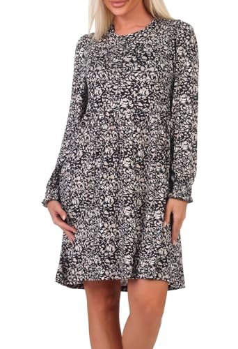 Hailys Damen Langarm Mini-Kleid Jo44sie kurzes Damenkleid mit Alloverprint KY-PO2202014-A Black Div (7076) XL von Hailys