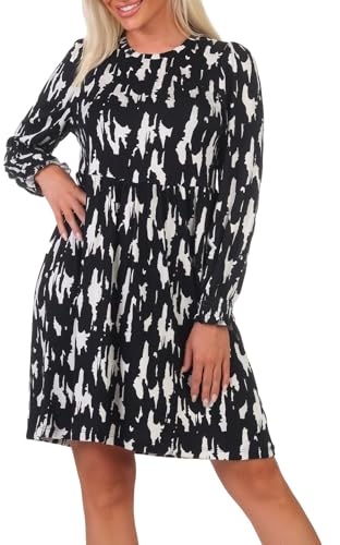 Hailys Damen Langarm Mini-Kleid Jo44sie kurzes Damenkleid mit Alloverprint KY-PO2202014-A Black Div (7086) M von Hailys