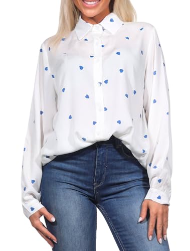 Hailys Damen Langarm Viskose Bluse Ki44su Damenbluse mit Herzen EMK-24055 White/Blue Hearts (1604013690) XL von Hailys