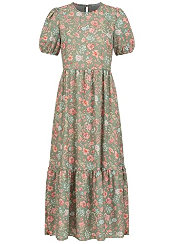 Hailys Damen Maxi Stufenkleid mit Volants Blumen Muster Soft grün von Hailys