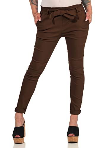 Hailys Damen Paperbag Stoffhose Bengi mit Bindegürtel BFA-6698A-SS Chocolate XL von Hailys