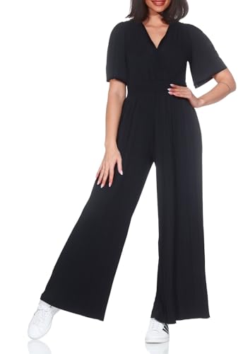 Hailys Damen Plissee Jumpsuit Kurzarm Einteiler mit extra weitem Bein Bi44rthe JY-20818 Black S von Hailys