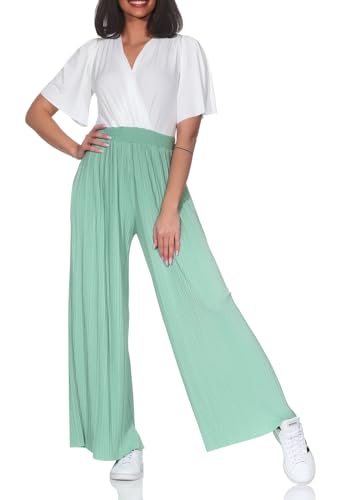 Hailys Damen Plissee Jumpsuit Kurzarm Einteiler mit extra weitem Bein Bi44rthe JY-20818 Sage Green XL von Hailys