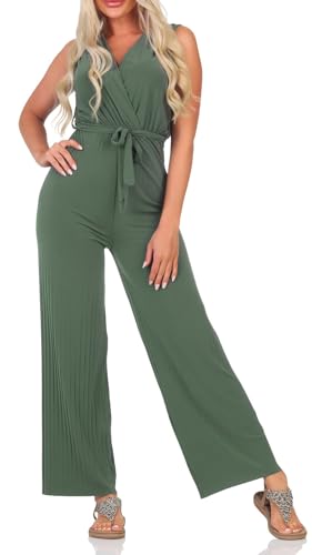 Hailys Damen Plissee Jumpsuit Na44dine Overall Einteiler ärmellos mit Gürtel DO-6386PLI LKhaki L von Hailys