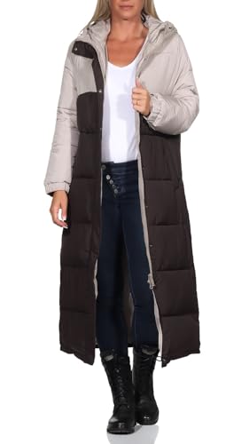 Hailys Damen Steppmantel Lo44va extralanger Parka mit Kapuze zweifarbig COF-PO2203010 Coffee Bean/Beige XL von Hailys