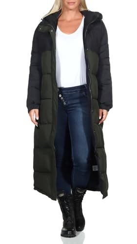 Hailys Damen Steppmantel Lo44va extralanger Parka mit Kapuze zweifarbig COF-PO2203010 Khaki/Black M von Hailys