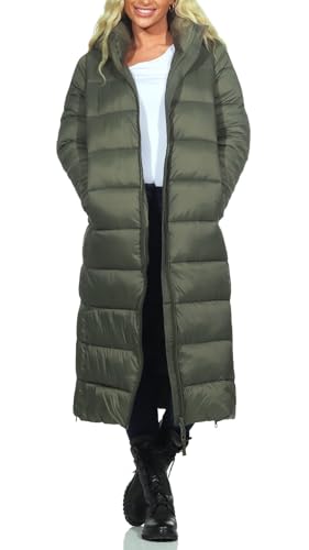 Hailys Damen Steppmantel extralang El44la gesteppter Wintermantel mit Kapuze NRI-PO2302047 Khaki M von Hailys