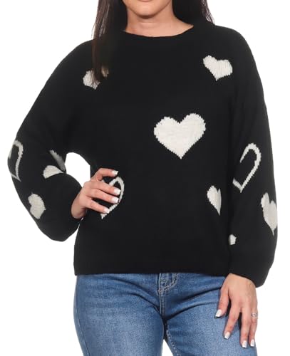 Hailys Damen Strickpullover He44art gestrickter Damenpullover Pulli mit Herzen UNF-3347 Black/Beige Heart (1604013624) M/L von Hailys
