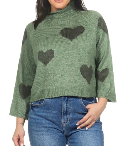 Hailys Damen Strickpullover Ve44da Loose Fit Damenpullover Pulli mit Herzen UNF-5047 LKhaki/DKhaki Heart (1604013748) M/L von Hailys