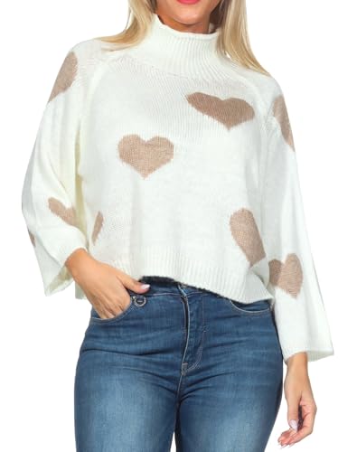 Hailys Damen Strickpullover Ve44da Loose Fit Damenpullover mit Herzen UNF-5047 Offwhite/Beige Heart (1604013728) M/L von Hailys