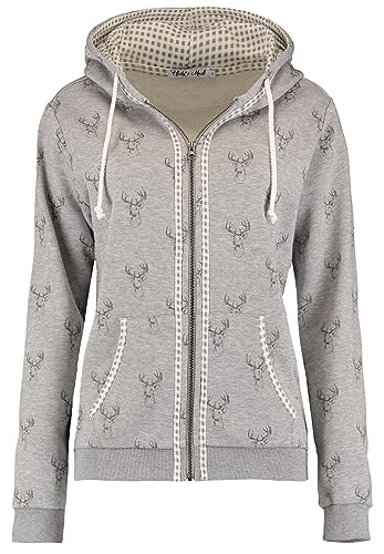 Hailys Damen Trachten Sweatjacke Ha44ni Zip-Hoody Oktoberfest mit Hirsch-Print JIA-2209081madl Grey Marl XS von Hailys