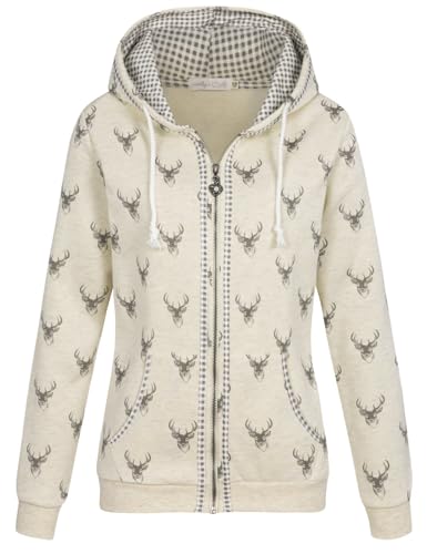 Hailys Damen Trachten Sweatjacke Ha44ni Zip-Hoody Oktoberfest mit Hirsch-Print JIA-2209081madl beige marl XS von Hailys