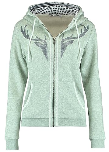 Hailys Damen Trachten Sweatjacke In44erl Zip-Hoody Oktoberfest mit Geweih JIA-2209083madl Light Fern Green Marl M von Hailys