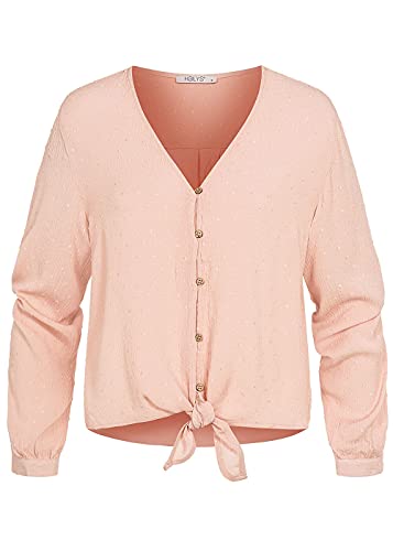 Hailys Damen V-Neck Langarm Blusen Shirt Knopfleiste Bindedetail vorne rosa von Hailys