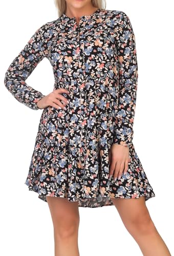 Hailys Damen Viskose Langarm-Kleid La44ura Minikleid mit Blumenprint SN-PO2301016 Black Flower M von Hailys