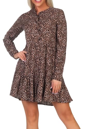 Hailys Damen Viskose Langarm-Kleid La44ura Minikleid mit Leopard-Print SN-PO2301016 Leo M von Hailys