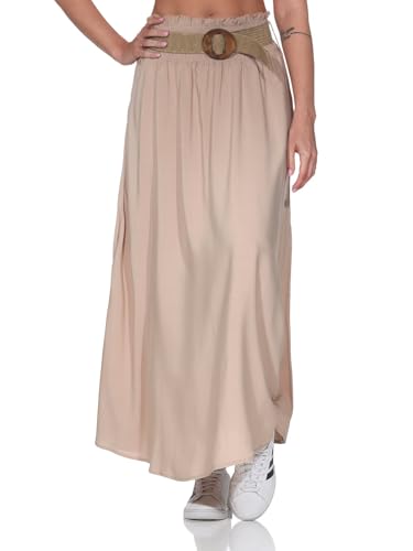 Hailys Damen Viskose Maxi-Rock ST Si44na Langer Sommerock mit breitem Gürtel LA-PO31062-1 Beige L von Hailys