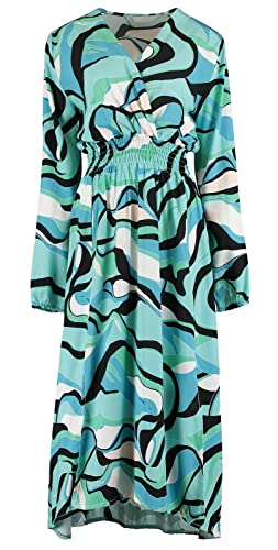 Hailys Damen Viskose Midi-Kleid Camilla Langarm mit Alloverprint MIK-6382A Aqua Div S von Hailys