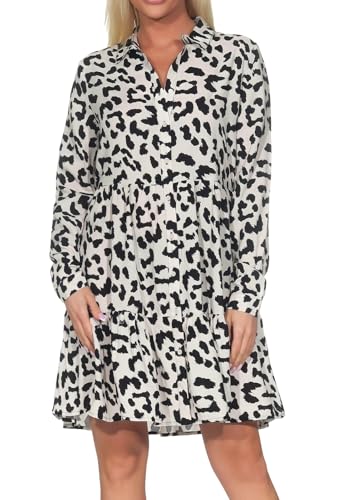 Hailys Damen Viskose Mini-Kleid Tunika La44rissa Langarmkleid mit Leopardmuster YS-PO20020036-2 Offwhite Leo S von Hailys