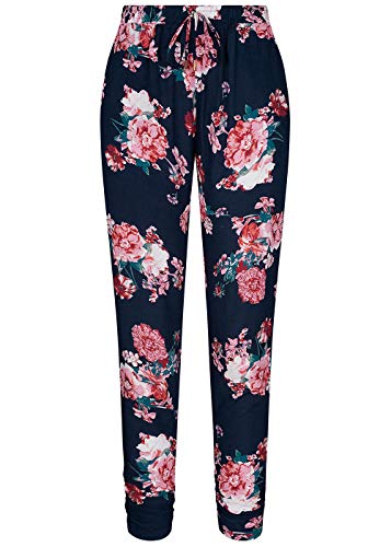 Hailys Damen Viskose Sommer Hose Deko Tunnelzug Blumen Muster Navy blau rosa rot von Hailys