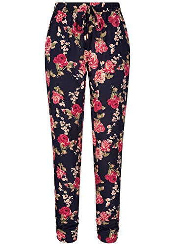 Hailys Damen Viskose Sommer Hose Deko Tunnelzug Rosen Muster Navy blau rot von Hailys