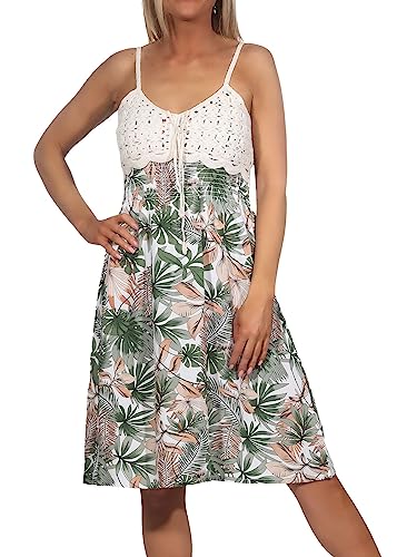 Hailys Damen Viskose Träger-Kleid Ka44na mit Häkelspitze und Palmenprint HF-1808047 Offwhite Palm L von Hailys