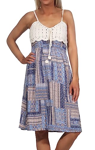 Hailys Damen Viskose Träger-Kleid Ka44na mit Häkelspitze und Patchwork-Print HF-1808047 Blue Diverse L von Hailys