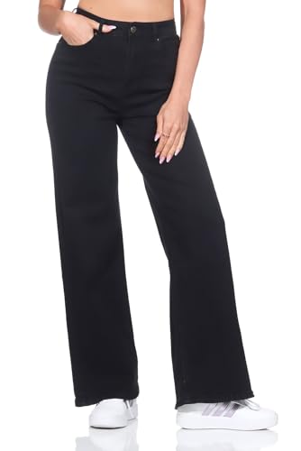 Hailys Damen Wide Leg Jeans Hose Ka44ddy Hochbund Baggy Jeanshose weites Bein QI-2402051 Black M von Hailys