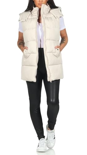 Hailys Damen gefütterte Steppweste Pi44a Waistcoat Damenweste mit Kapuze NW-PO2302052 Cream L von Hailys