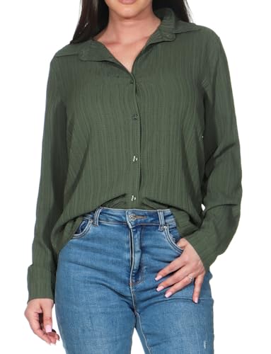 Hailys Damen strukturierte Langarm Bluse Crinkle Hemdbluse PMG-3442 Khaki (55000) L von Hailys