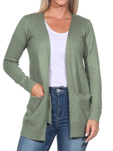 Hailys Strickjacke Stretch Cardigan Langarm Basic Jacke ohne Verschluss Knitted Cozy St44acy, Farben:Khaki, Größe:XXL von Hailys
