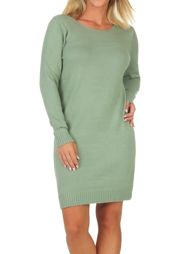 Langarm Strickkleid Long Shirt Feinstrick Rundhalsausschnitt Gerippte Abschlüsse, Farben:Grün, Größe:M von Hailys