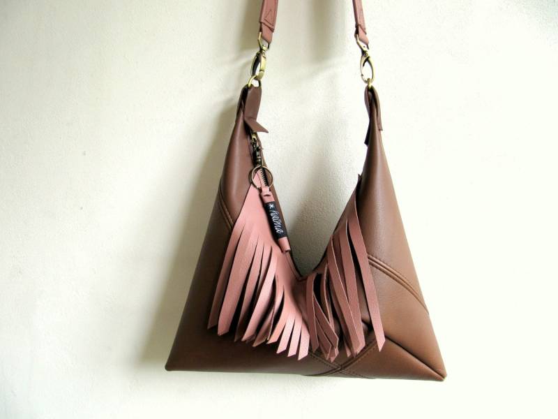 Braun Rosa Leder Schultertasche/Hobo Tasche Handtasche Geldbörse Kuh Leder., Braun, Azuma Tasche, Handgefertigt von Haimadesign