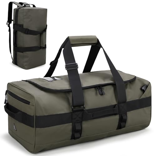 Haimont Reisetasche Sporttasche mit robusten Reisetaschen für Männer und Frauen, Camping mit umwandelbaren gepolsterten Rucksackträgern, Overnight, Wasserdicht, 60L/Armeegrün von Haimont