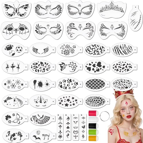 36 Stk Kinderschminken Schablonen mit Fingerschwamm,Tattoo-Schablonen für Gesicht und Körper,Wiederverwendbare Gesichtsfarbe Schablonen,Karneval Halloween Weihnachten Fasching Party Make-up 36 Stk Kinderschminken Schablonen mit Fingerschwamm,Tattoo-Schablonen für Gesicht und Körper,Wiederverwendbare Gesichtsfarbe Schablonen,Karneval Halloween Weihnachten Fasching Party Make-up von Hainue
