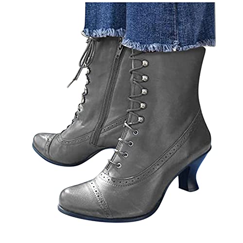 Haiorziyou Boots Leicht Elegant Damen Stiefel Warm Und Wasserdicht rutschfest Stiefeletten Cowboystiefel Damen Halblange Vintage Winterstiefel Atmungsaktive mit Absatz Kurzschaft Schnürstiefeletten von Haiorziyou