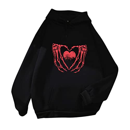 Haiorziyou Kontra K Hoodie Damen süßes Sweatshirt Kawaii Langarm Hoodie Herz Druck Pullover Tops für Teenager Frauen Kleidung Wärmepullover, Schwarz, M von Haiorziyou