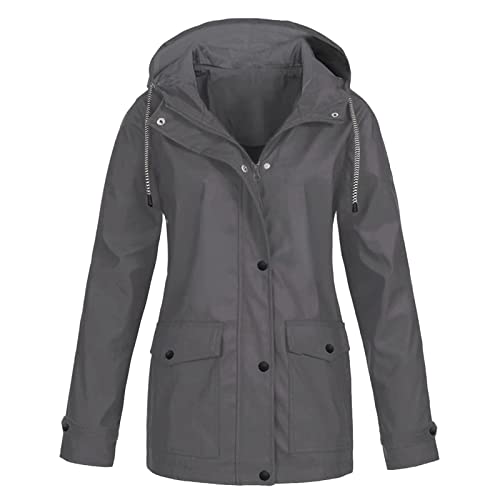 Haiorziyou Winterjacke Damen Lang Warm GefüTtert Laufjacke Damen Wasserdicht Atmungsaktiv Damen Herbst Winter Einfarbige Kapuzentaschen Wasserdichte Winddichte Jacke Damen Übergröße von Haiorziyou