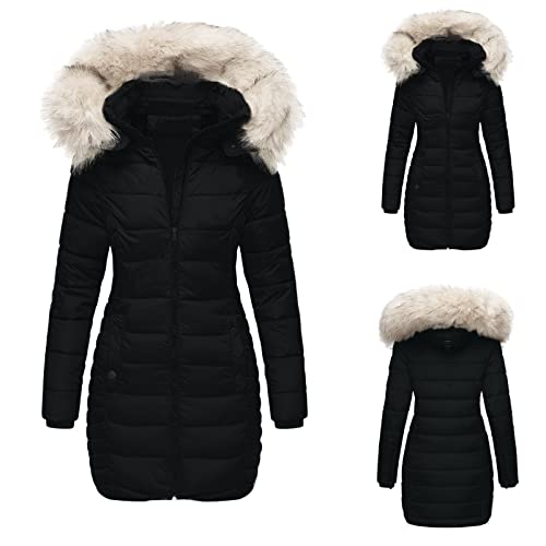 Haiorziyou Winterjacke Damen Warm Gefüttert Winddicht Jacke mit Kapuze Wintermantel Lang Winterparka Freizeit Parka Reißverschluss Kapuzenpullover Taschen Parka Dicker Warm Mantel von Haiorziyou