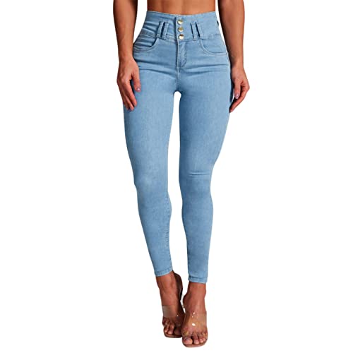 Haiorziyou Zerrissene Jeans Damen Stretch Jeanshosen High Waist Jeans Gummibund High Waist Jeans Mit Löchern Destroyed Elegant Hose Frauen Risse Hoher Bund Denim Hose Eng Curvy Jeanshose Röhrenjeans von Haiorziyou