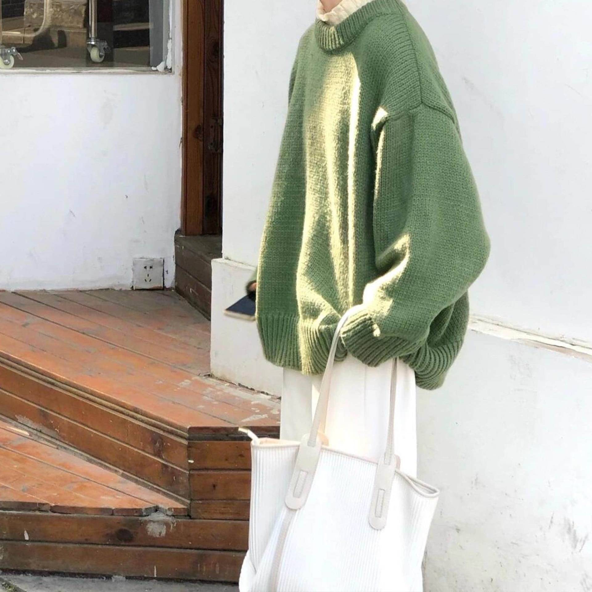 Handcrafted Vintage Green Sweater, Cozy Oversized Round Neck Knit Top For Autumn & Winter - Womens Fall Clothing, Wear, Gift Her Handcrafted Vintage Green Sweater, Cozy Oversized Round Neck Knit Top For Autumn & Winter - Womens Fall Clothing, Wear, Gift Her von HaiouGoods