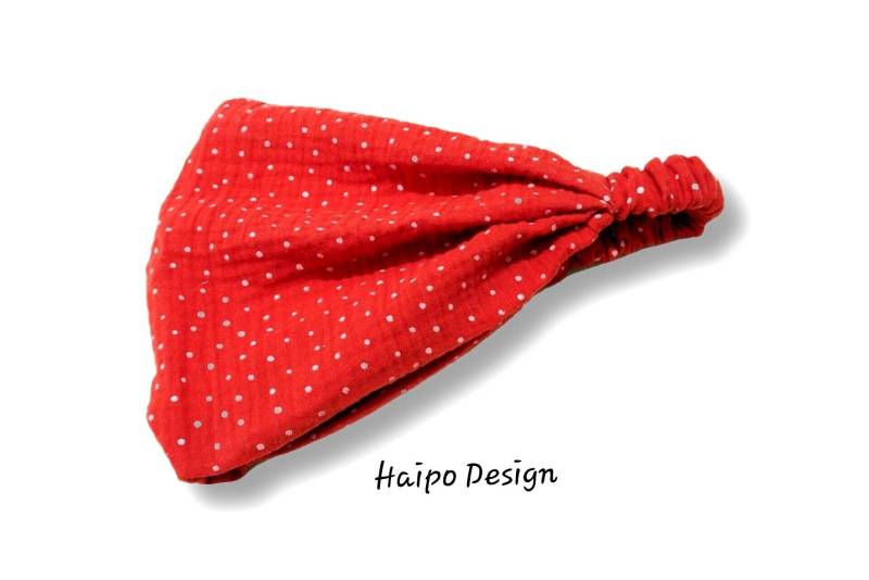 Bandana Kopftuch Haarband Bio Musselin Rot Weiße Pünktchen von Haipo