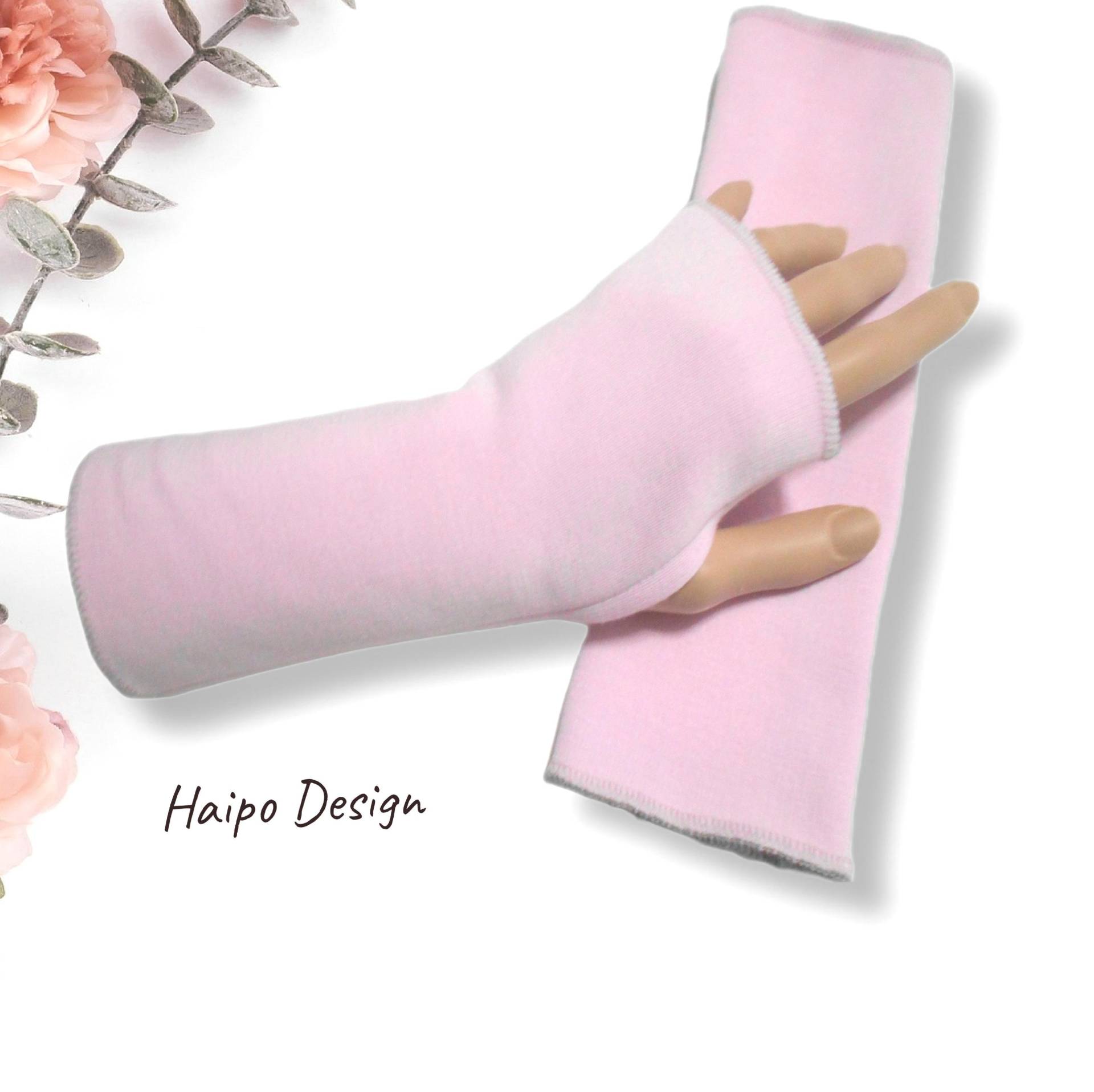 stulpen Mit Daumenloch Aus Alpenfleece, Lange Handstulpen, Damen Pulswärmer, Handwärmer in Rosa Weiß von Haipo