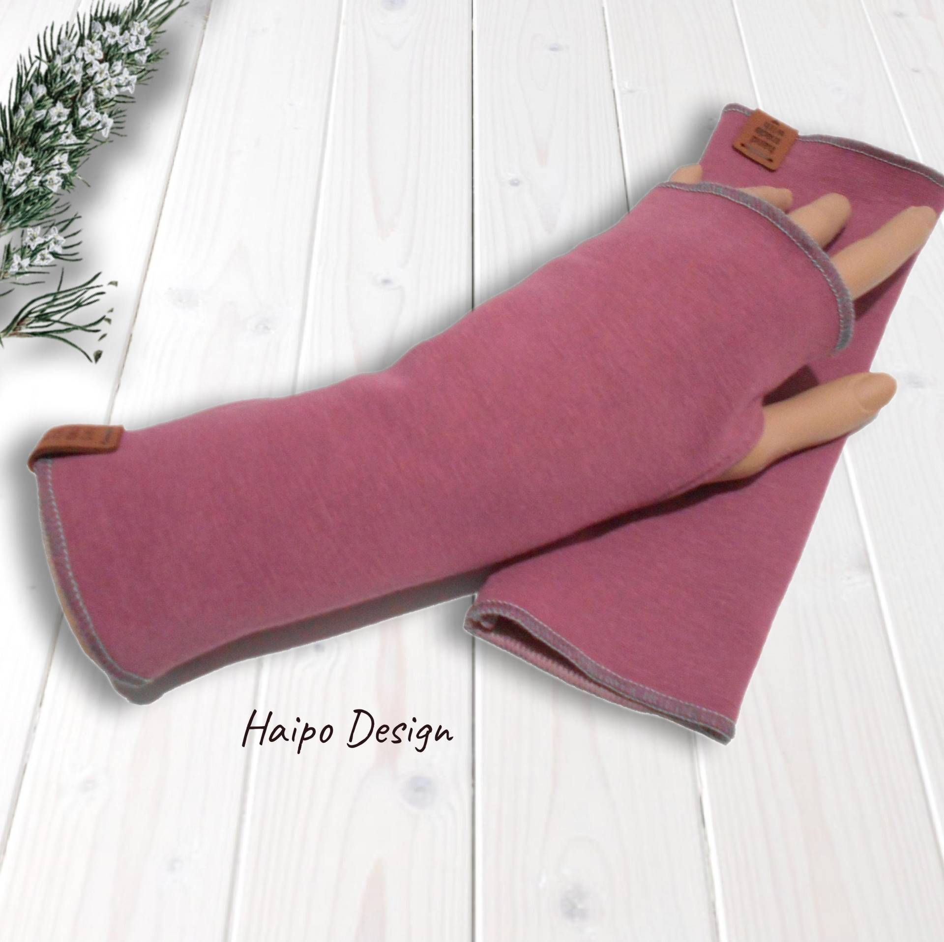 stulpen Mit Daumenloch in Altrosa, Lange Armstulpen Aus Alpenfleece, Damen Handstulpen, Pulswärmer Einlagig von Haipo