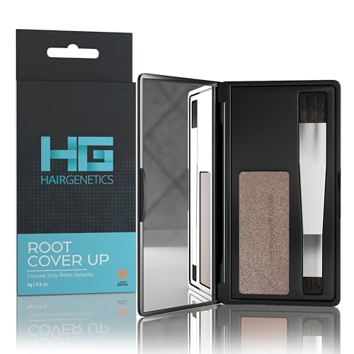 Hair Genetics Ansatzpuder - Graue Haare Abdecken, Haaransatz Puder Zum Kaschieren, Sofortige Natürliche Abdeckung, Einfache Anwendung, Integrierter Spiegel, Für Männer Und Frauen, (Hellbraun) von Hair Genetics