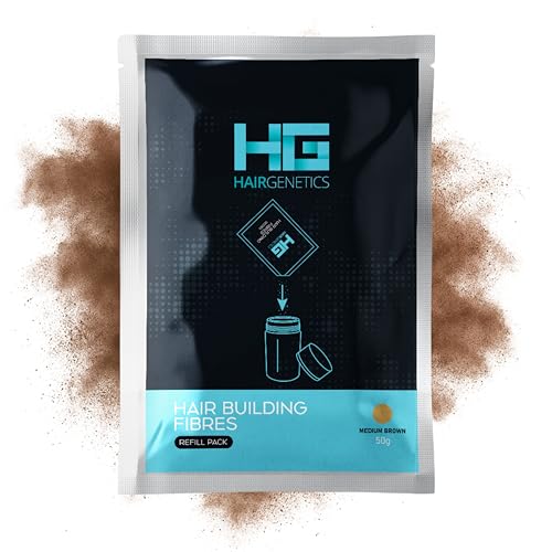 Hair Genetics Streuhaar Nachfüllpackung Für Natürliche Haarverdichtung - Haarpuder Männer Und Frauen Bei Haarausfall, Geeignet Für Dünnes Haar, Graue Ansätze Mittelbraun 50g von Hair Genetics