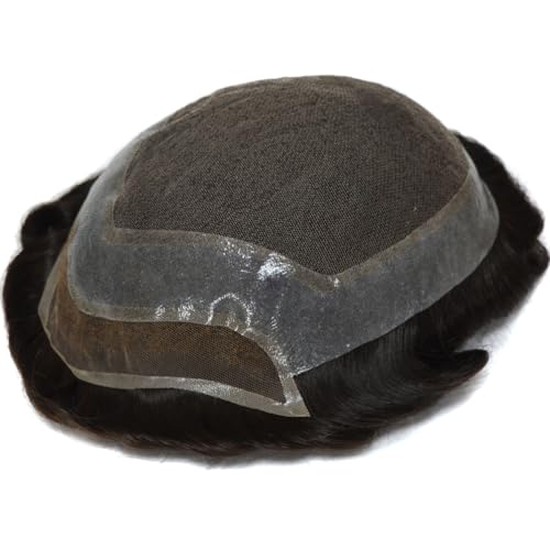 HairNotion Herren Toupet Echthaar Spitze Front und Top mit Haut Perückenstück Haarteil Toupet #1B (5"X8") von Hair Notion