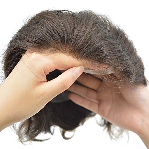 Hairnotion Französisches Spitze Menschenhaar Haarersatz System mit PU auf Zurück in Schwarzer Farbe # 1B der Männer Toupet (6"X8") von Hair Notion