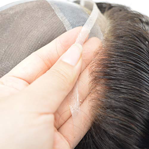 Hairnotion Herren Toupet Dauerhaft Feines Mono-Top mit PU Naturhaar Spitze Front Echthaar Perücke Männer #1B von Hair Notion