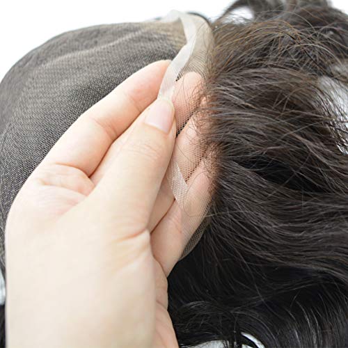 Hairnotion Herren Toupet Französische Spitze Haarsystem Natürliches Schwarz 1b # 8x10 Perücken für Männer von Hair Notion